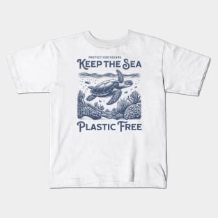 Sea Turtle Protect Our Oceans Keep the Sea Plastic Free Kids T-Shirt